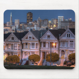 Night view of 'painted ladies'  houses mouse pad