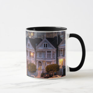 Night view of 'painted ladies' houses mug