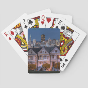 Night view of 'painted ladies'  houses playing cards