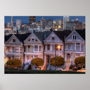 Night view of 'painted ladies' houses poster