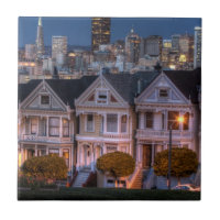 Night view of 'painted ladies' houses