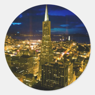 Night view of San Francisco. Classic Round Sticker