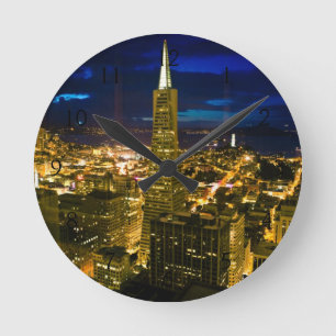 Night view of San Francisco. Round Clock