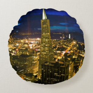 Night view of San Francisco. Round Cushion
