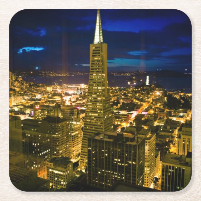 Night view of San Francisco. Square Paper Coaster (Front)