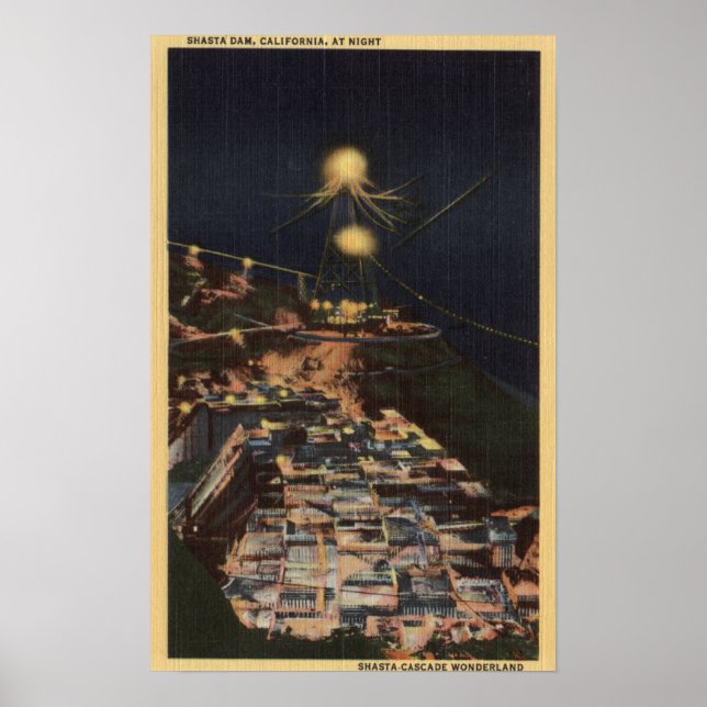 Night View of Shasta Dam Poster (Front)