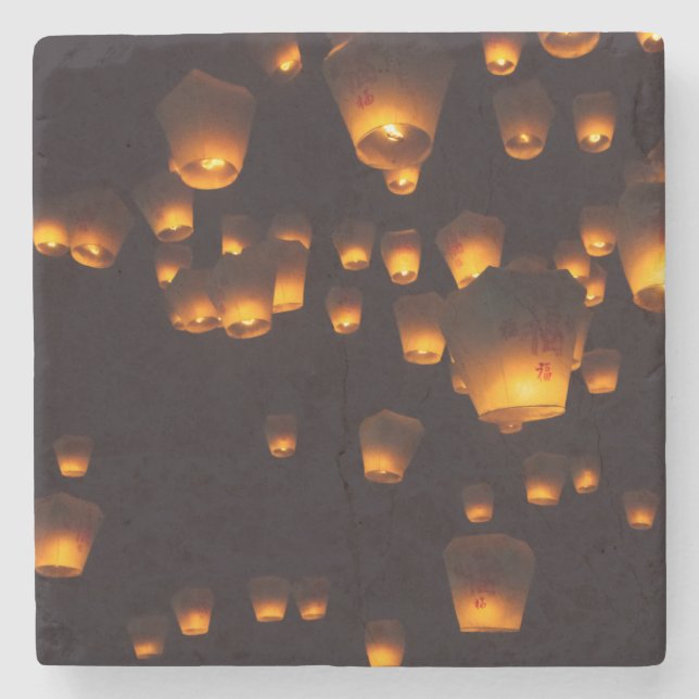 Night View of Sky Lanterns Stone Coaster (Front)