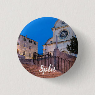Night view of stairs and church in Split, Croatia 3 Cm Round Badge