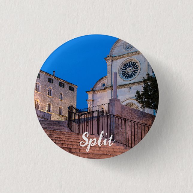 Night view of stairs and church in Split, Croatia 3 Cm Round Badge (Front)