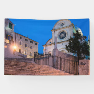 Night view of stairs and church in Split, Croatia Banner