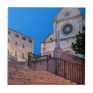 Night view of stairs and church in Split, Croatia Ceramic Tile