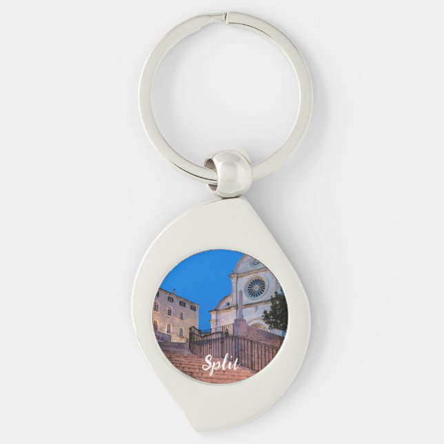 Night view of stairs and church in Split, Croatia Key Ring (Front)