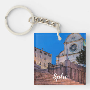 Night view of stairs and church in Split, Croatia Key Ring