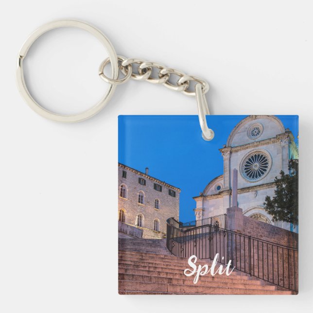 Night view of stairs and church in Split, Croatia Key Ring (Front)