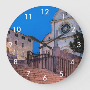 Night view of stairs and church in Split, Croatia Large Clock
