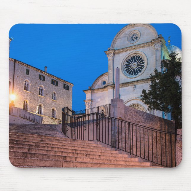 Night view of stairs and church in Split, Croatia Mouse Pad (Front)