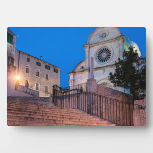 Night view of stairs and church in Split, Croatia Plaque