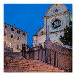 Night view of stairs and church in Split, Croatia Poster
