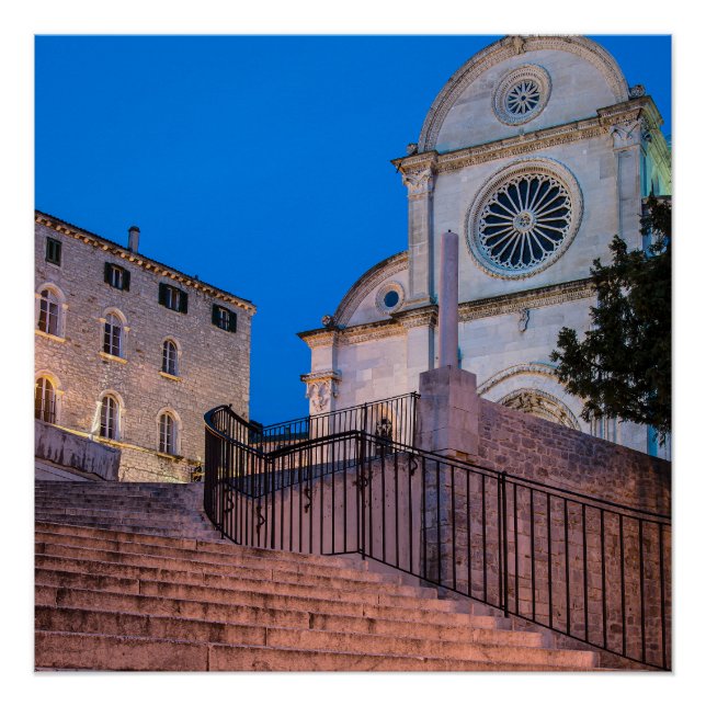Night view of stairs and church in Split, Croatia Poster (Front)