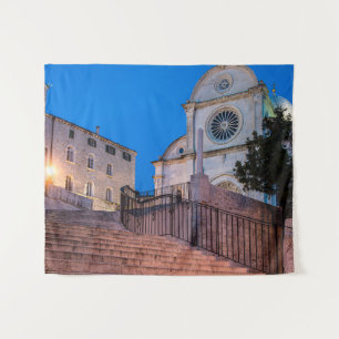 Night view of stairs and church in Split, Croatia Tapestry