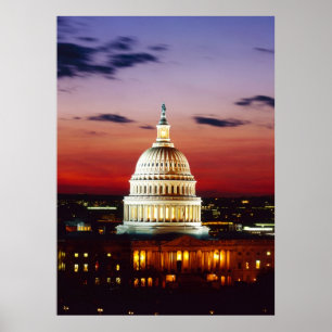 Night view of the U.S. Capitol Poster