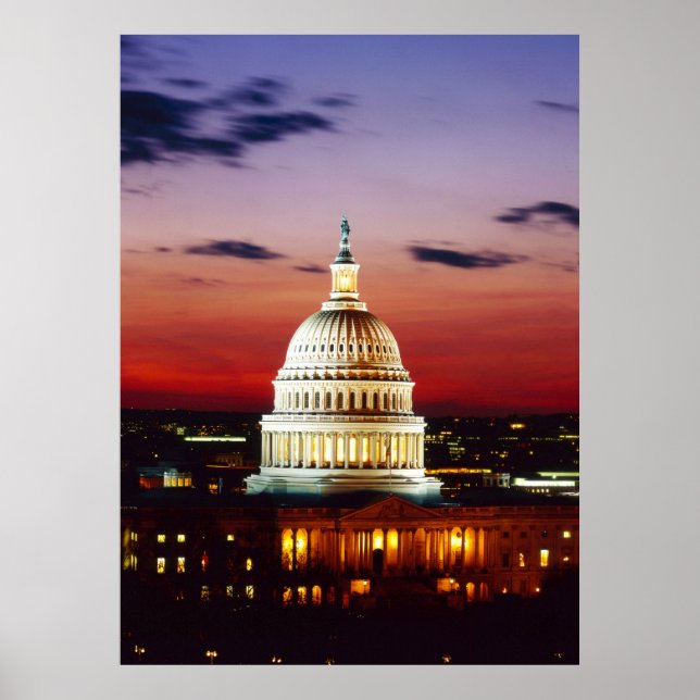 Night view of the U.S. Capitol Poster (Front)