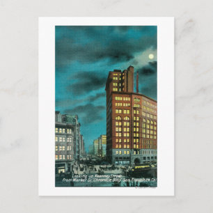 Night View up Kearney St at Chronicle Bldg Postcard