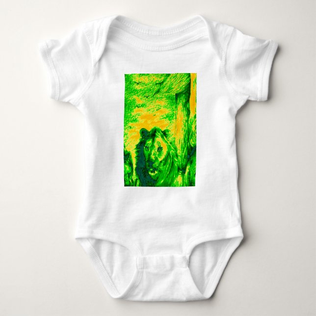 Night Vision Lion Art Fluorescent Print Baby Bodysuit (Front)