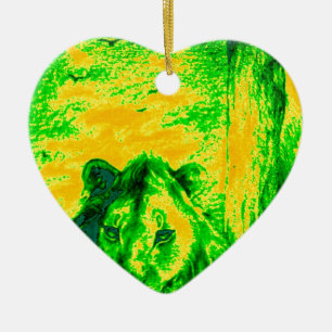 Night Vision Lion Art Fluorescent Print Ceramic Ornament