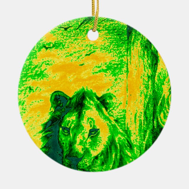Night Vision Lion Art Fluorescent Print Ceramic Ornament (Front)