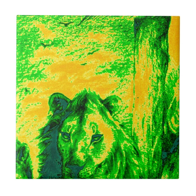 Night Vision Lion Art Fluorescent Print Ceramic Tile (Front)