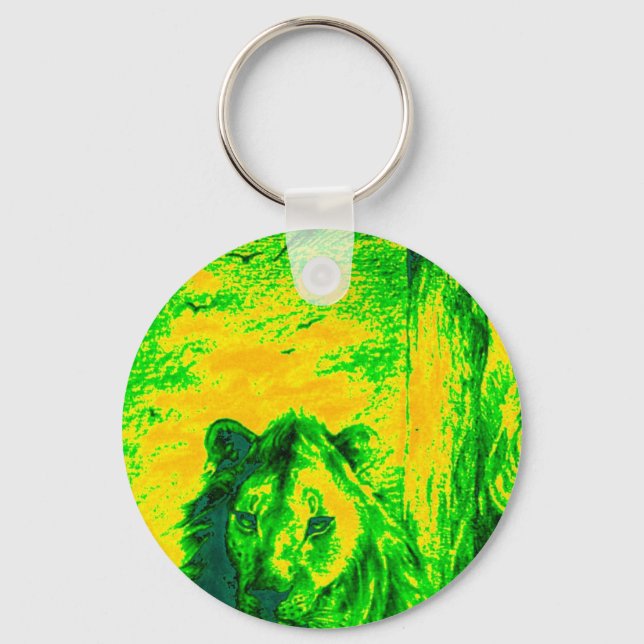 Night Vision Lion Art Fluorescent Print Key Ring (Front)