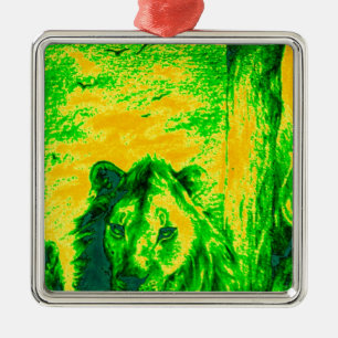 Night Vision Lion Art Fluorescent Print Metal Tree Decoration