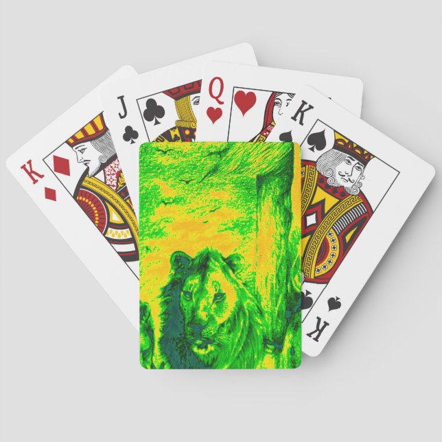 Night Vision Lion Art Fluorescent Print Playing Cards (Back)