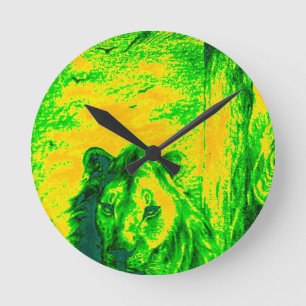 Night Vision Lion Art Fluorescent Print Round Clock
