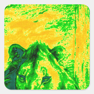 Night Vision Lion Art Fluorescent Print Square Sticker