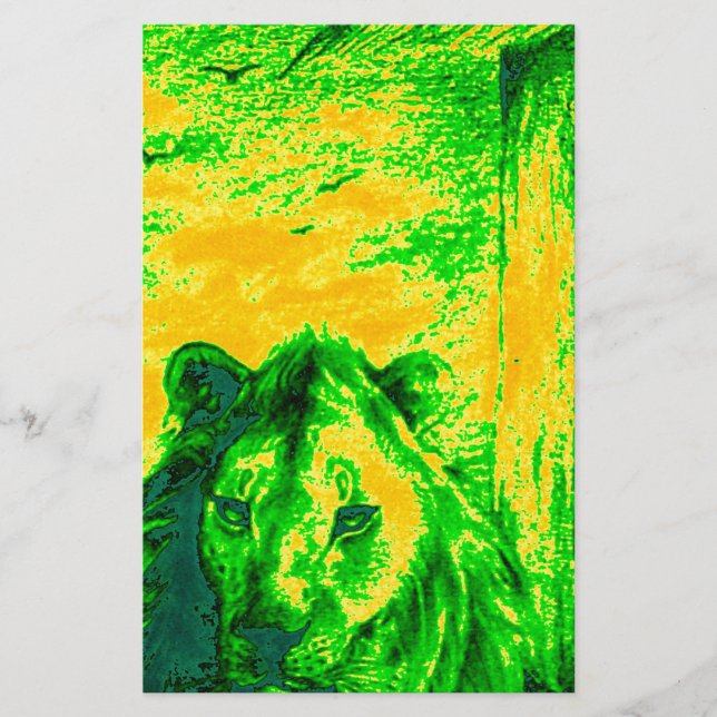 Night Vision Lion Art Fluorescent Print Stationery (Front)