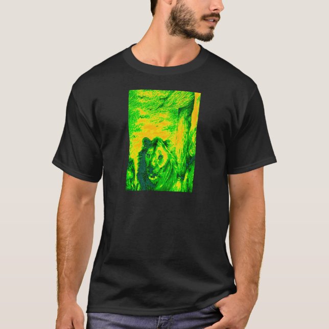Night Vision Lion Art Fluorescent Print T-Shirt (Front)