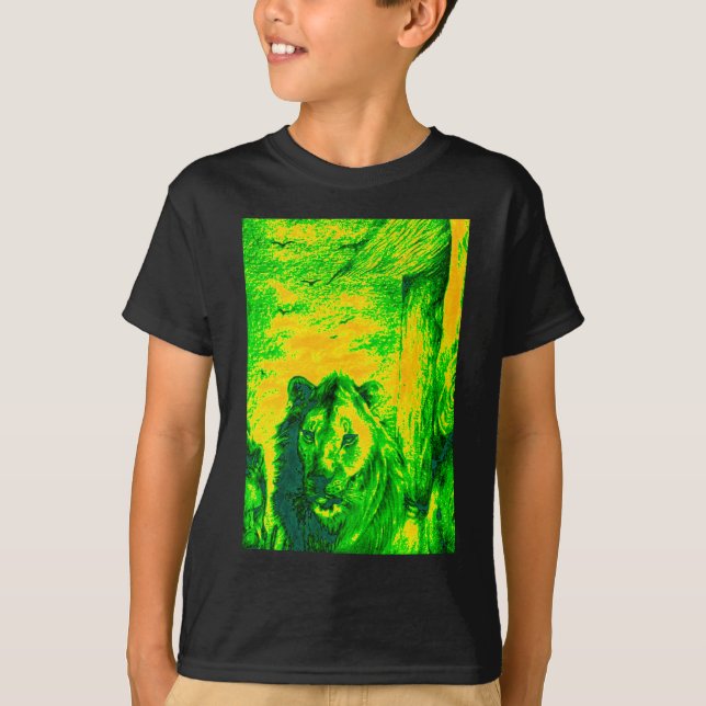 Night Vision Lion Art Fluorescent Print T-Shirt (Front)