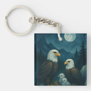 Night Watch - Eagle family under the stars Key Ring