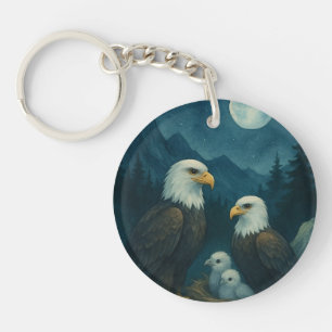 Night Watch - Eagle family under the stars Key Ring