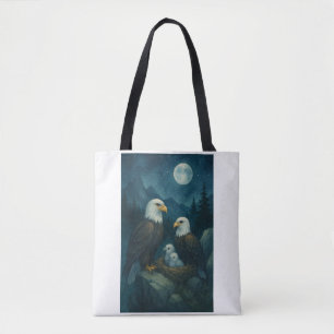 Night Watch - Eagle family under the stars Tote Bag