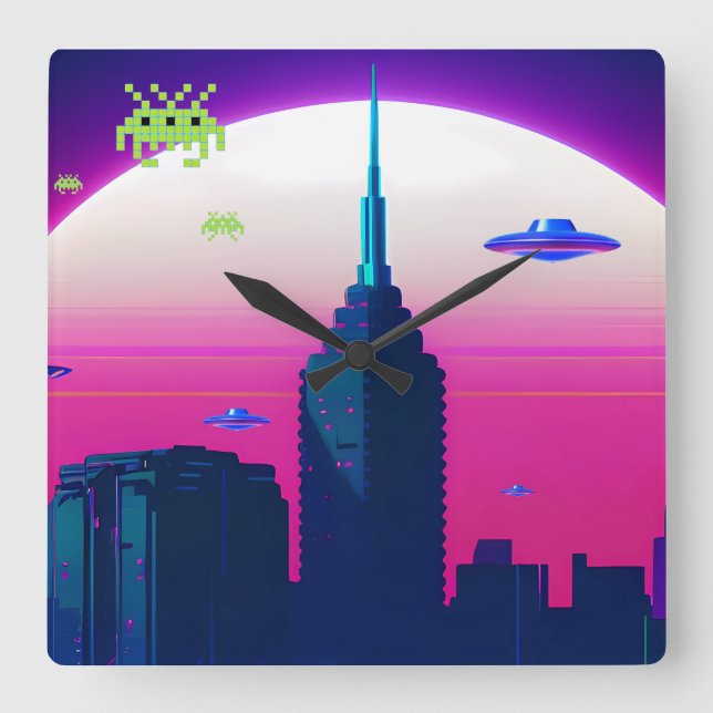 Night Waves and Vapour Daze Square Wall Clock (Front)