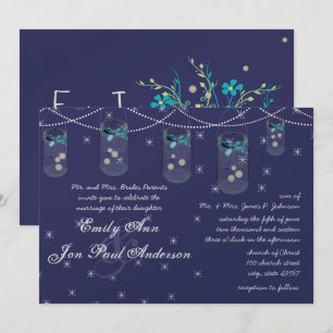 Night Wedding Navy Aqua Yellow Flower Mason Jar Invitation