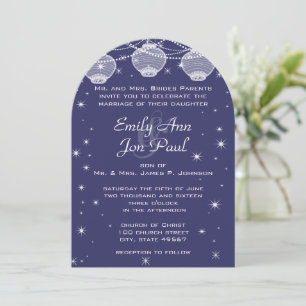 Night Wedding Navy Blue Lanterns Stars Garland Invitation