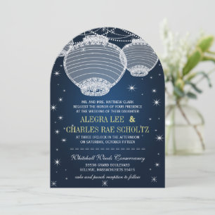 Night Wedding Navy Paper Lanterns Under the Stars Invitation