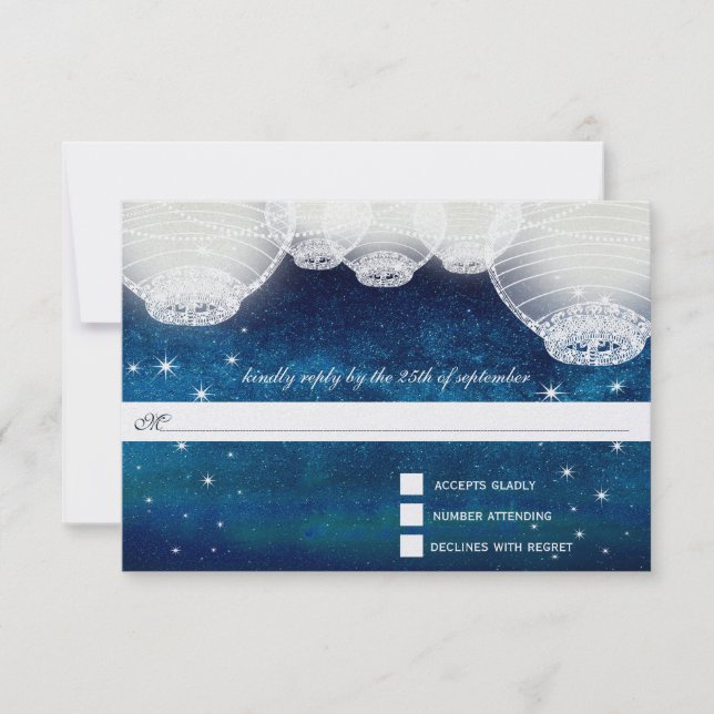 Night Wedding Navy Paper Lanterns Under the Stars RSVP Card (Front)