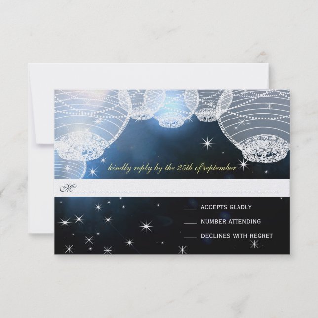 Night Wedding Navy Paper Lanterns Under the Stars RSVP Card (Front)