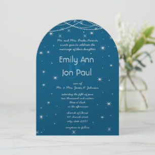 Night Wedding Teal & Silver Metallic Stars Garland Invitation
