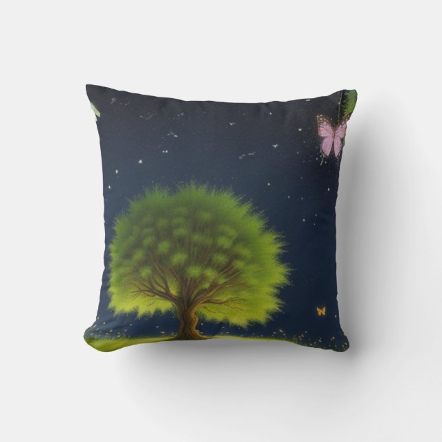 Night Willow Tree w/butterflies and fireflies Cushion (Front)